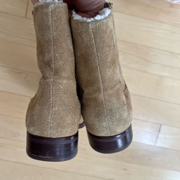 J. Crew Faux Fur Lined Suede Leather Chelsea Ankle Boots In Melted Caramel Tan - Picture 6 of 11